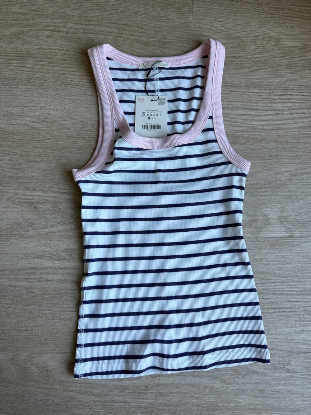 Zara White Navy Striped Tank with Pink Trim